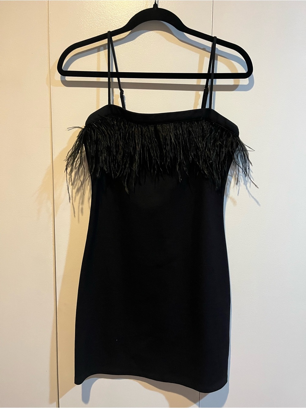 Black Feather Trim Slip Dress